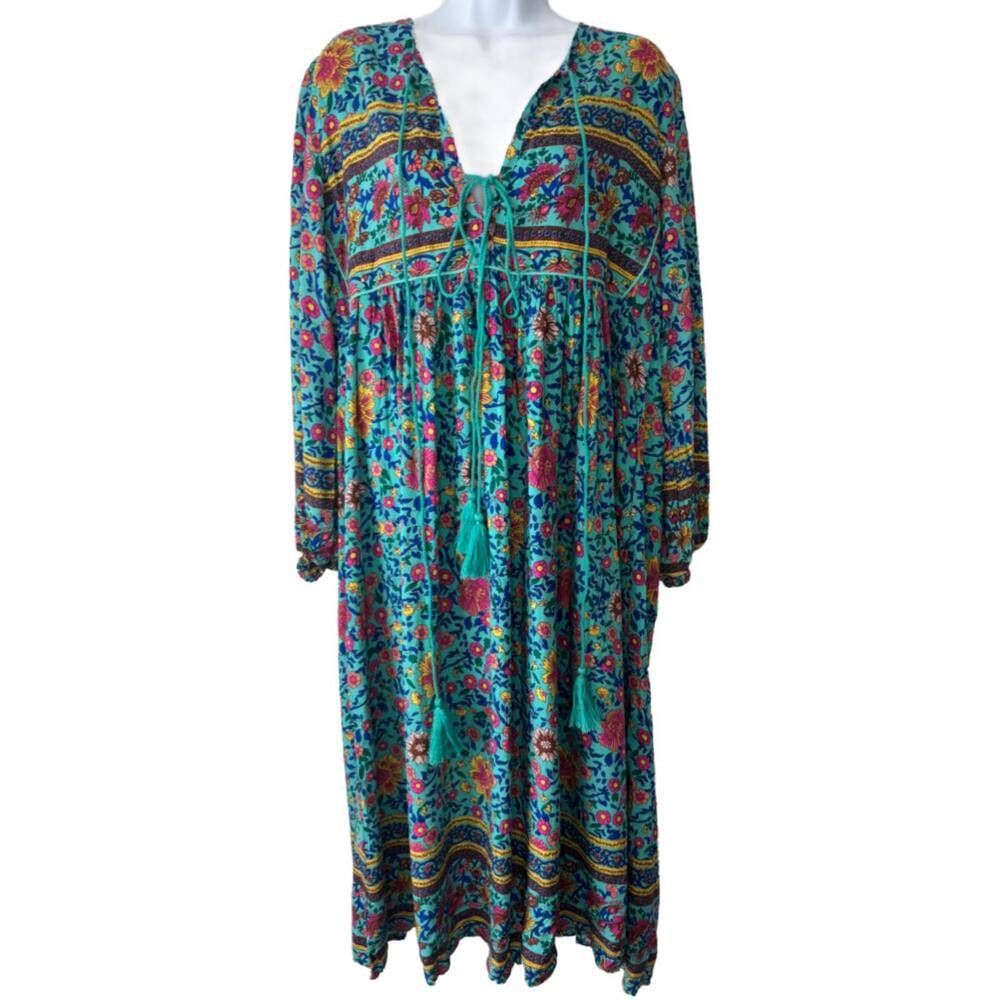 NWT R. Vivimos Women's Sz M Blue Boho Floral Print Flowy Dress (1929)